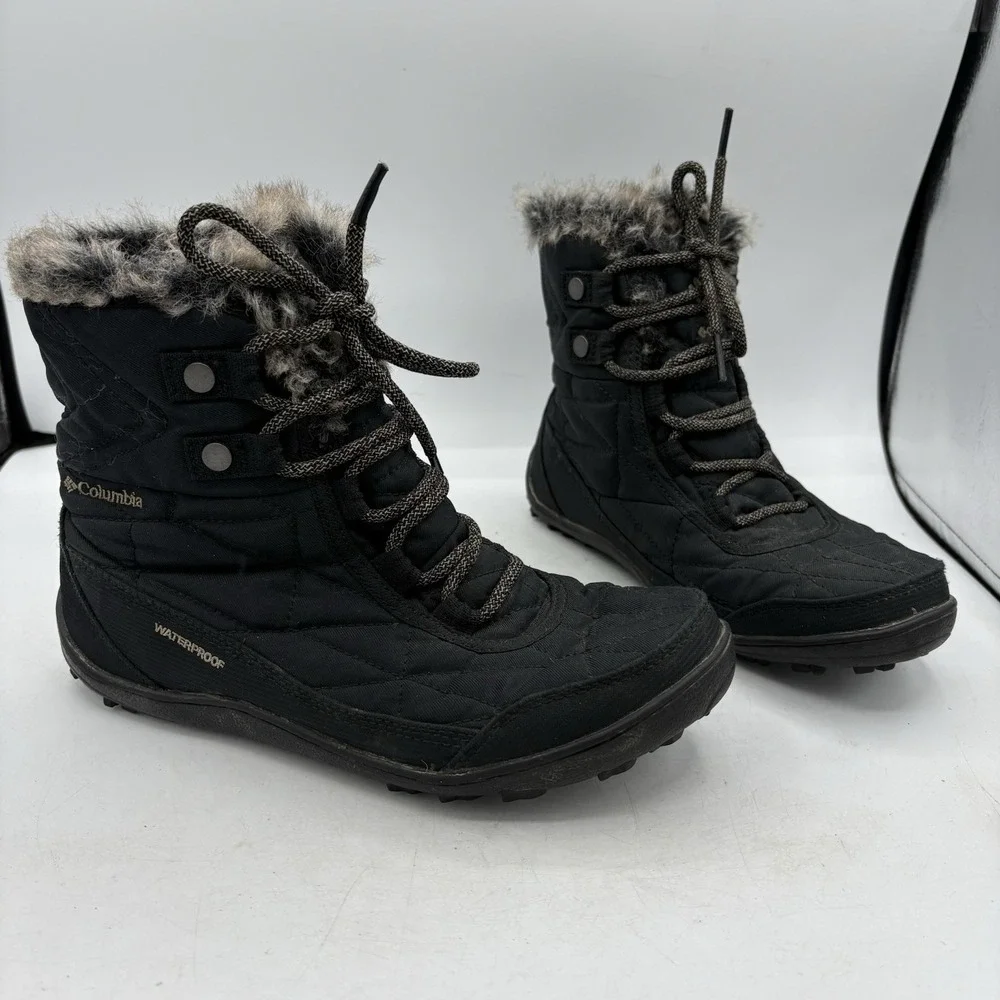 Columbia Snow Boots Womens Size 7.5 Minx Shorty III Black Waterproof Omni Grip